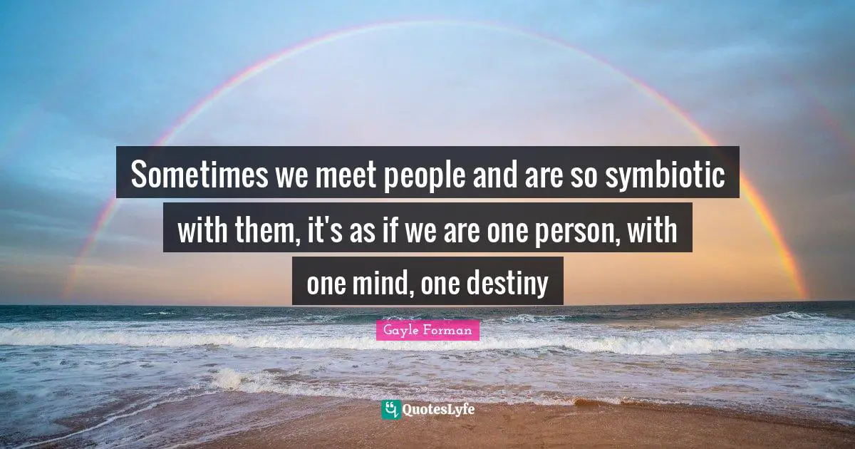 Sometimes we meet people and are so symbiotic with them, it's as if we are one person, with one mind, one destiny