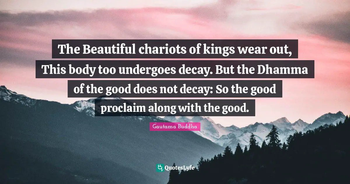 Chariots Quotes: "The Beautiful chariots of kings wear out, This body too undergoes decay. But the Dhamma of the good does not decay: So the good proclaim along with the good."