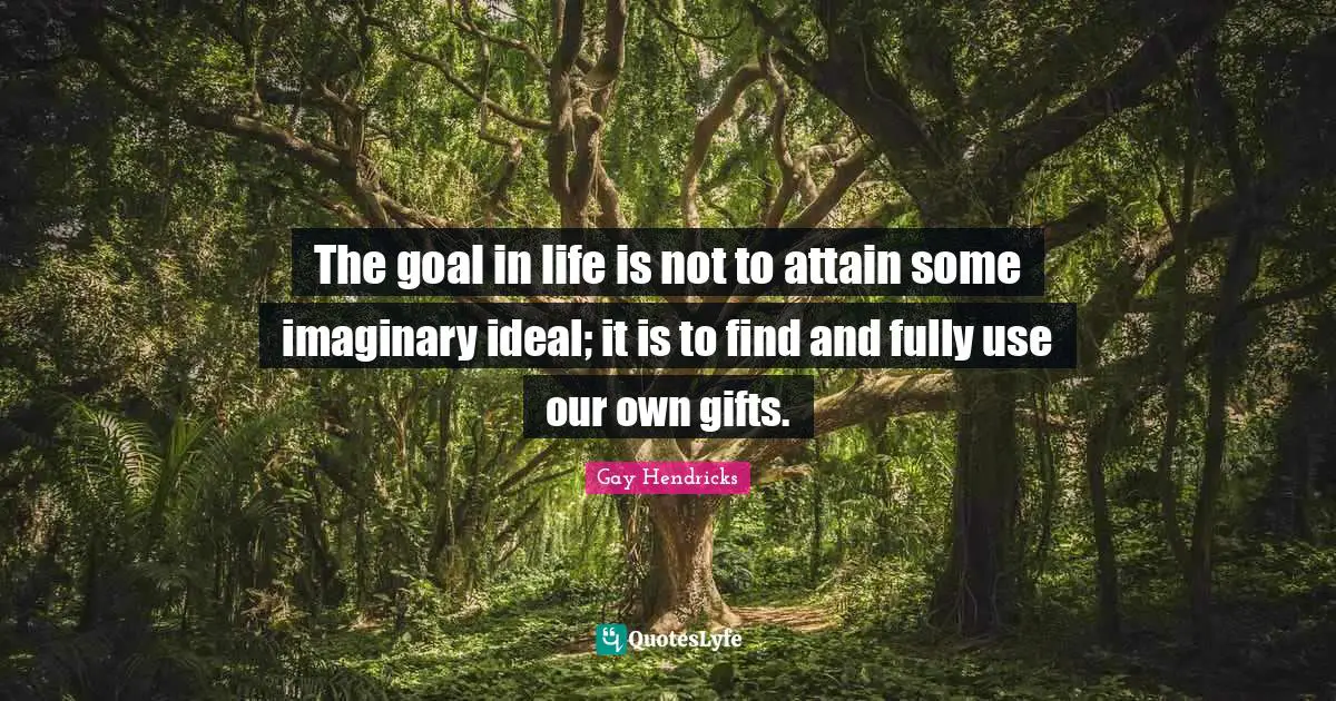 Gay Hendricks Quotes: "The goal in life is not to attain some imaginary ideal; it is to find and fully use our own gifts."