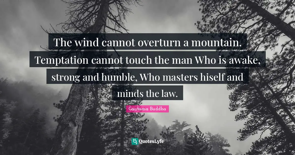 Awake Quotes: "The wind cannot overturn a mountain. Temptation cannot touch the man Who is awake, strong and humble, Who masters hiself and minds the law."