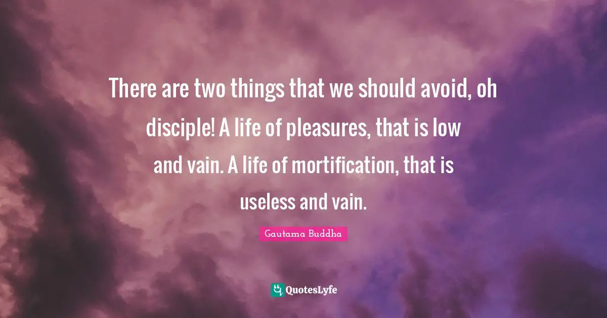 There are two things that we should avoid, oh disciple! A life of pleasures, that is low and vain. A life of mortification, that is useless and vain.