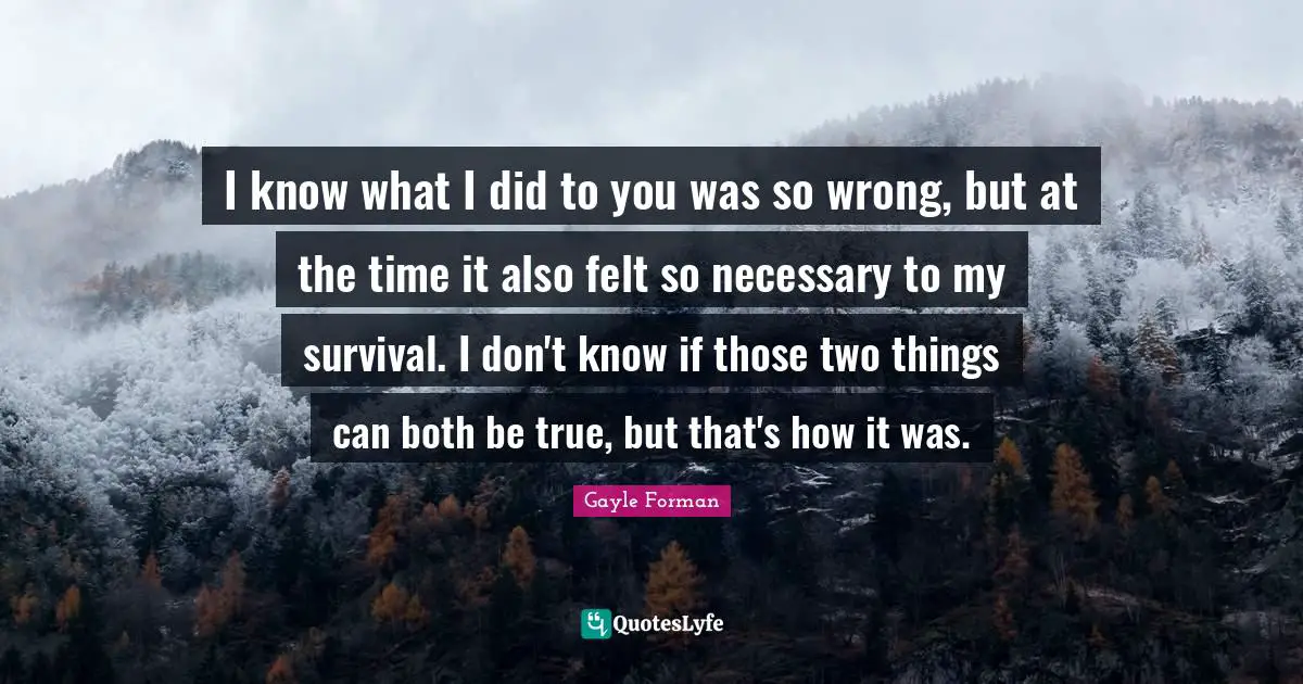 I know what I did to you was so wrong, but at the time it also felt so necessary to my survival. I don't know if those two things can both be true, but that's how it was.