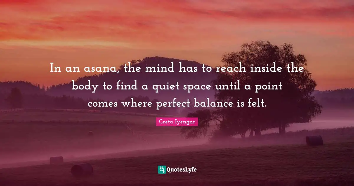 Balance Quotes: "In an asana, the mind has to reach inside the body to find a quiet space until a point comes where perfect balance is felt."