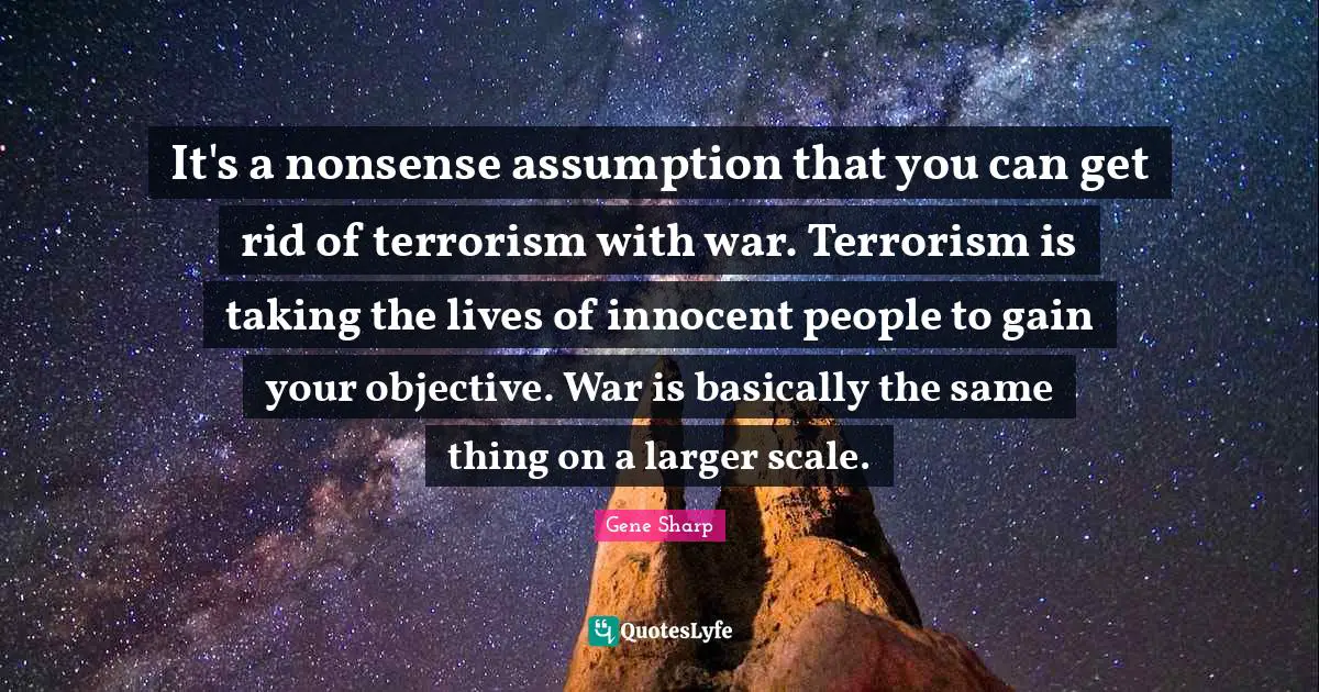 It's a nonsense assumption that you can get rid of terrorism with war. Terrorism is taking the lives of innocent people to gain your objective. War is basically the same thing on a larger scale.
