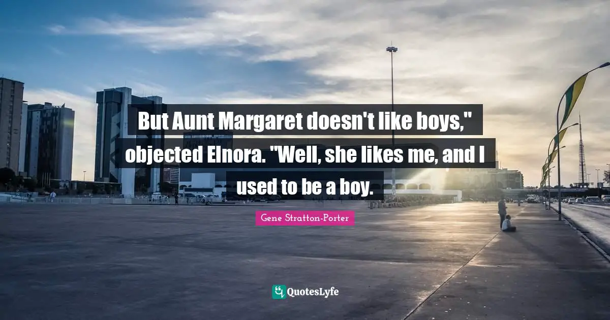 But Aunt Margaret doesn't like boys," objected Elnora. "Well, she likes me, and I used to be a boy.