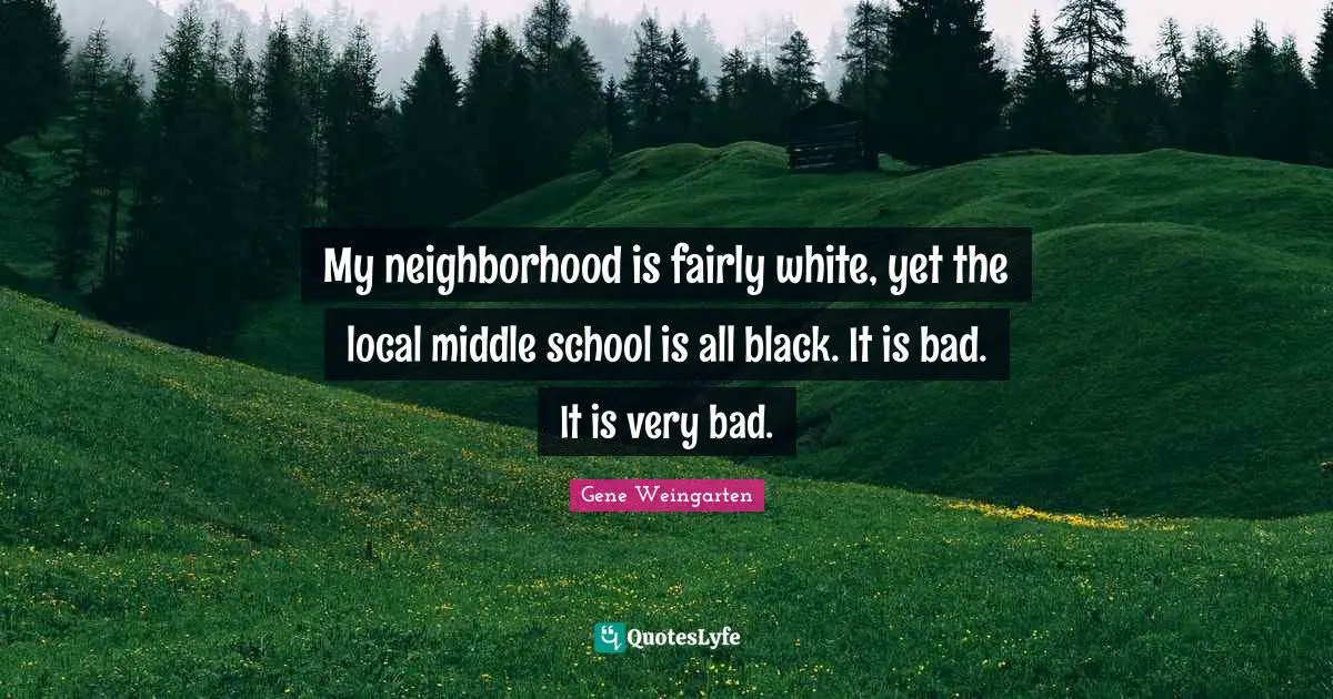 My neighborhood is fairly white, yet the local middle school is all black. It is bad. It is very bad.