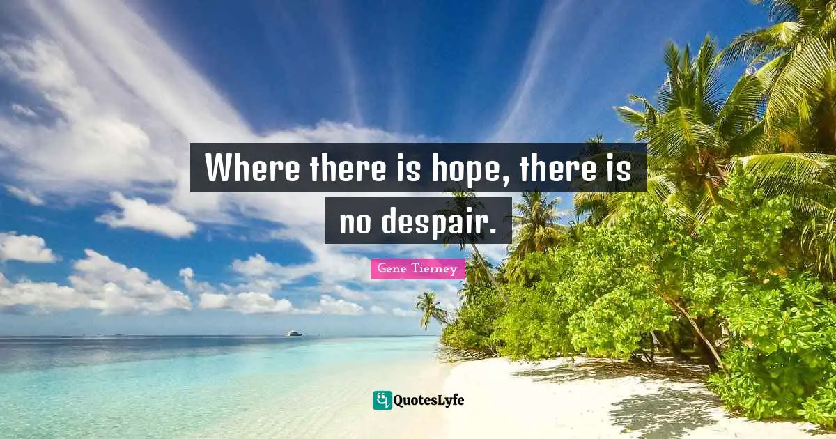 There Is Hope Quotes: "Where there is hope, there is no despair."