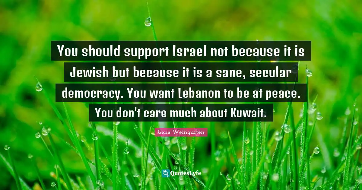 You should support Israel not because it is Jewish but because it is a sane, secular democracy. You want Lebanon to be at peace. You don't care much about Kuwait.