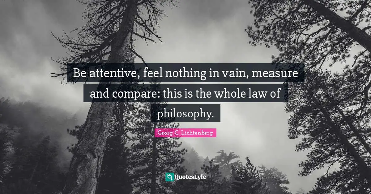 Be attentive, feel nothing in vain, measure and compare: this is the whole law of philosophy.
