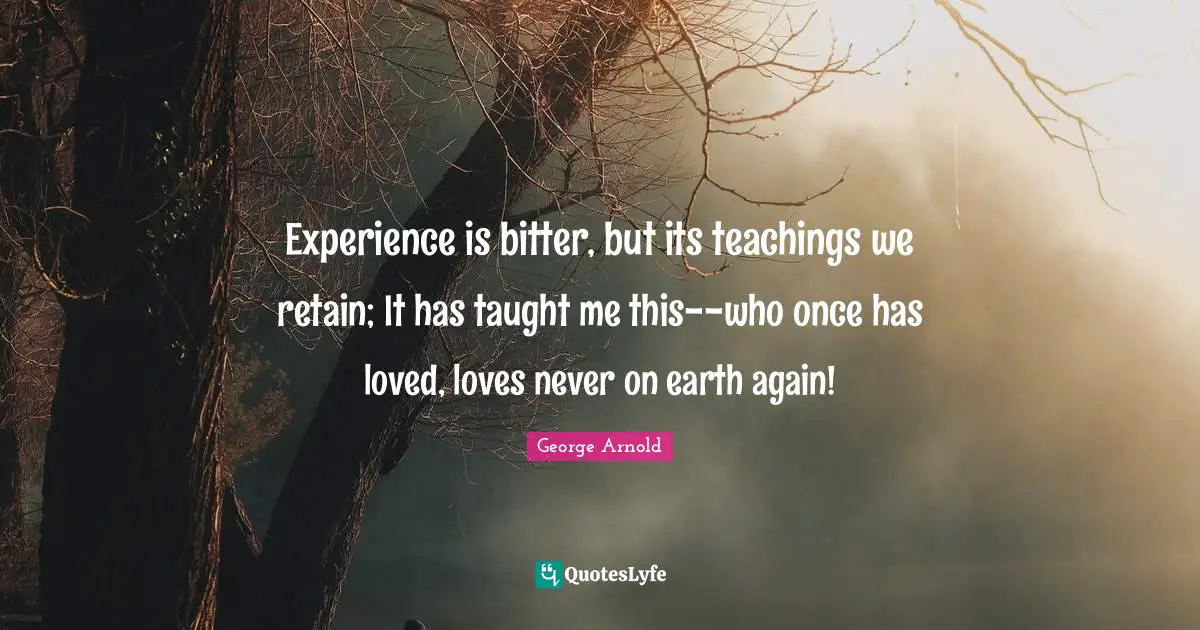 Experience is bitter, but its teachings we retain; It has taught me this--who once has loved, loves never on earth again!