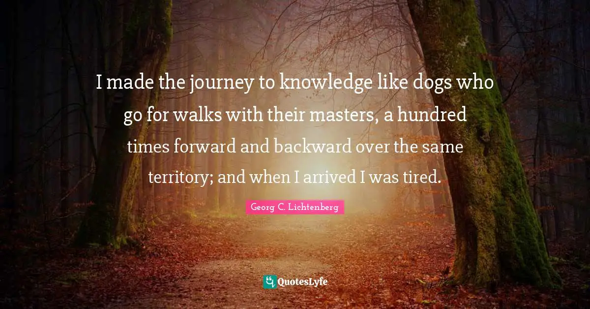 I made the journey to knowledge like dogs who go for walks with their masters, a hundred times forward and backward over the same territory; and when I arrived I was tired.