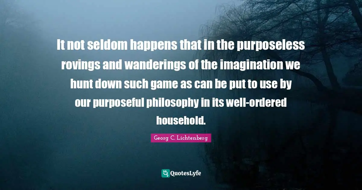It not seldom happens that in the purposeless rovings and wanderings of the imagination we hunt down such game as can be put to use by our purposeful philosophy in its well-ordered household.
