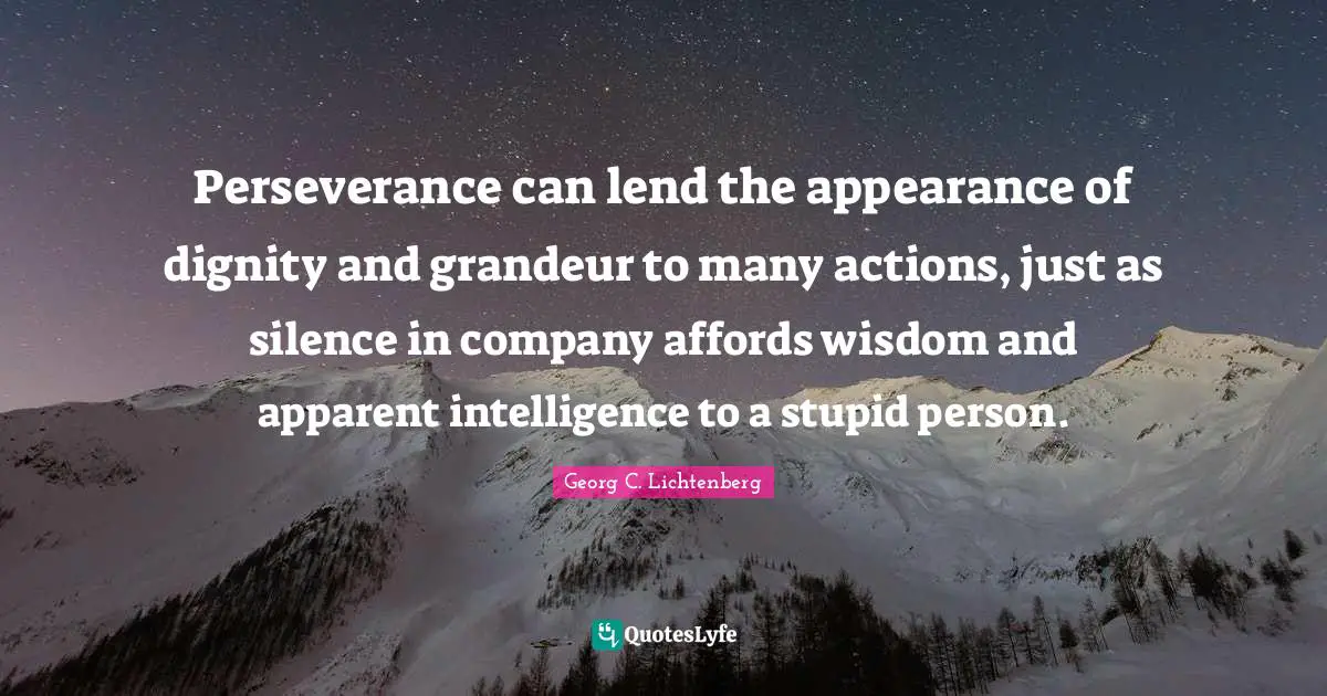 Perseverance can lend the appearance of dignity and grandeur to many actions, just as silence in company affords wisdom and apparent intelligence to a stupid person.