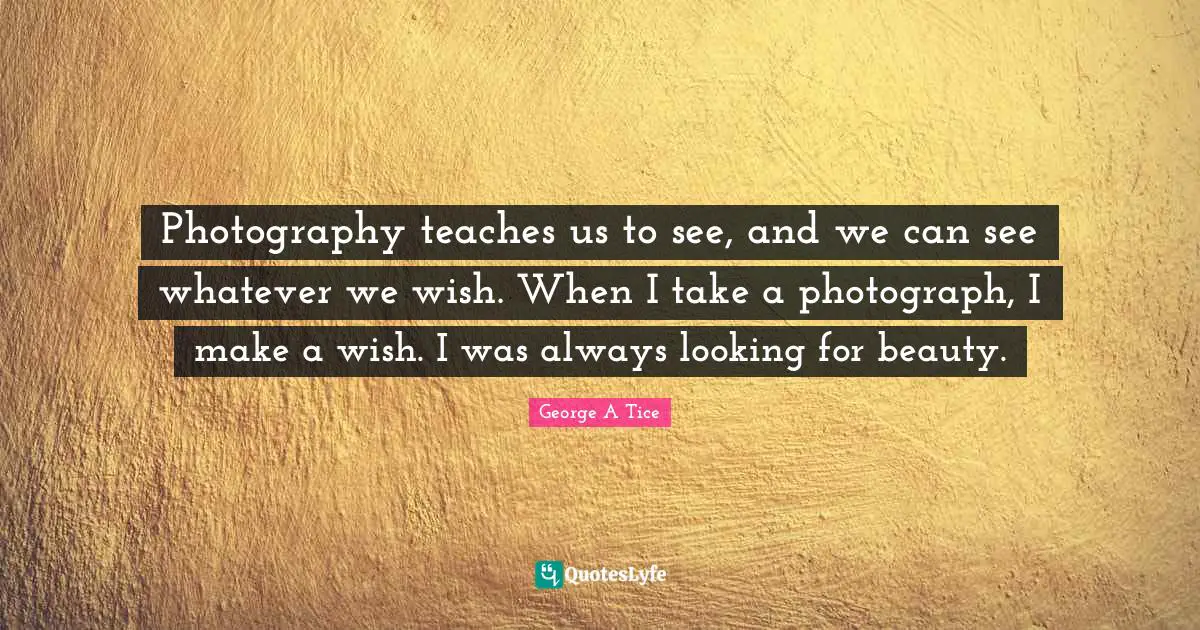 Photography teaches us to see, and we can see whatever we wish. When I take a photograph, I make a wish. I was always looking for beauty.