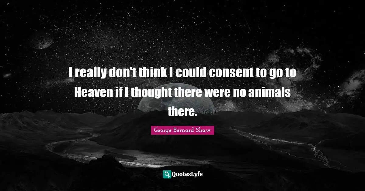 I really don't think I could consent to go to Heaven if I thought there were no animals there.