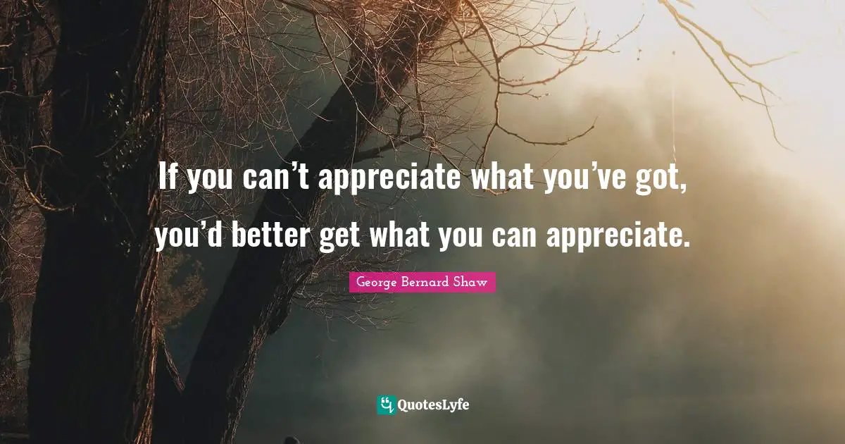If you can’t appreciate what you’ve got, you’d better get what you can appreciate.