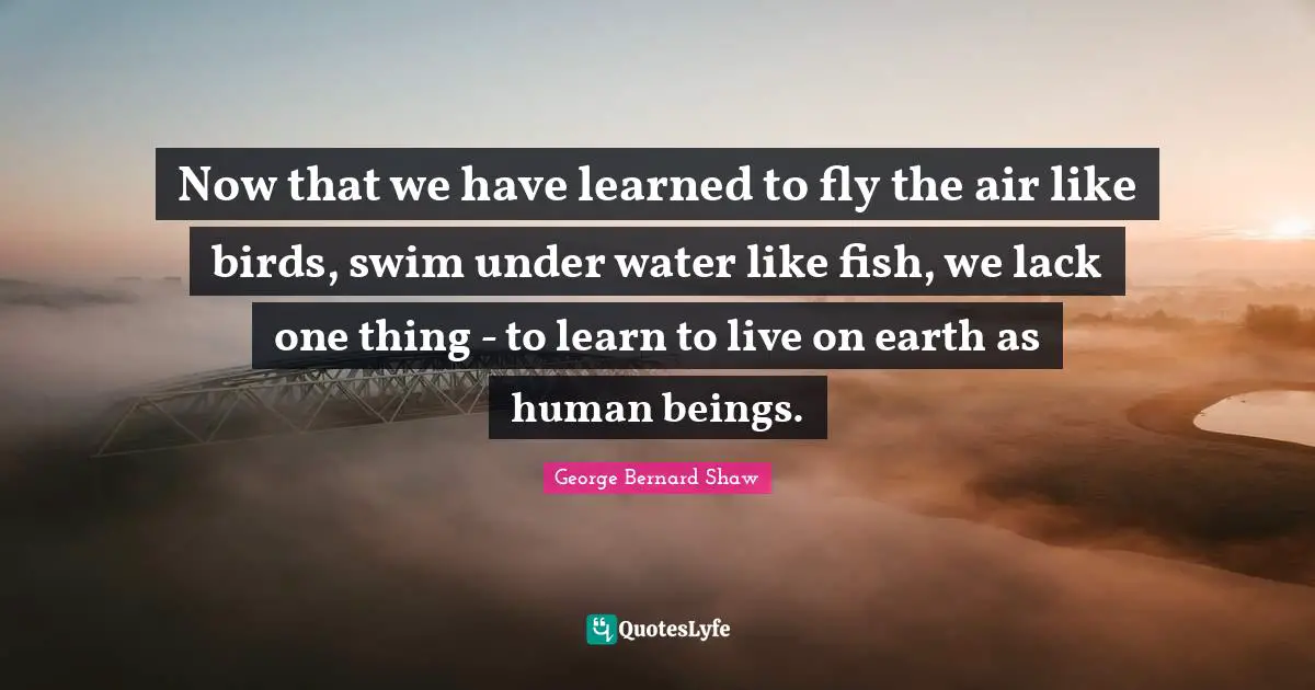 Now that we have learned to fly the air like birds, swim under water like fish, we lack one thing - to learn to live on earth as human beings.