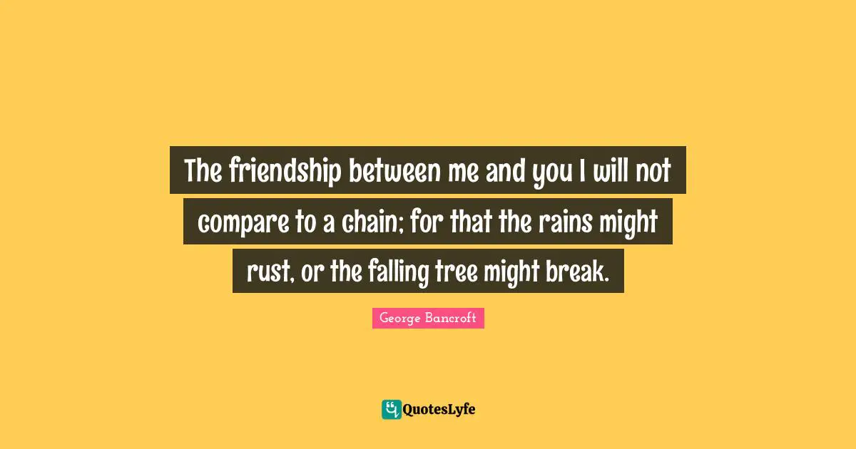 The friendship between me and you I will not compare to a chain; for that the rains might rust, or the falling tree might break.