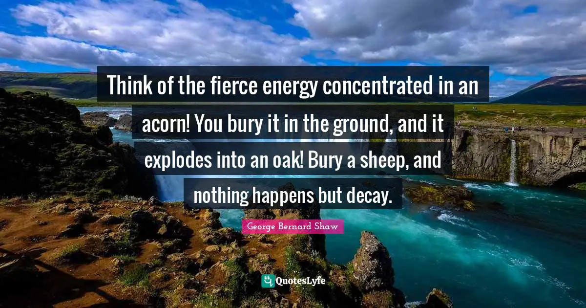 Think of the fierce energy concentrated in an acorn! You bury it in the ground, and it explodes into an oak! Bury a sheep, and nothing happens but decay.