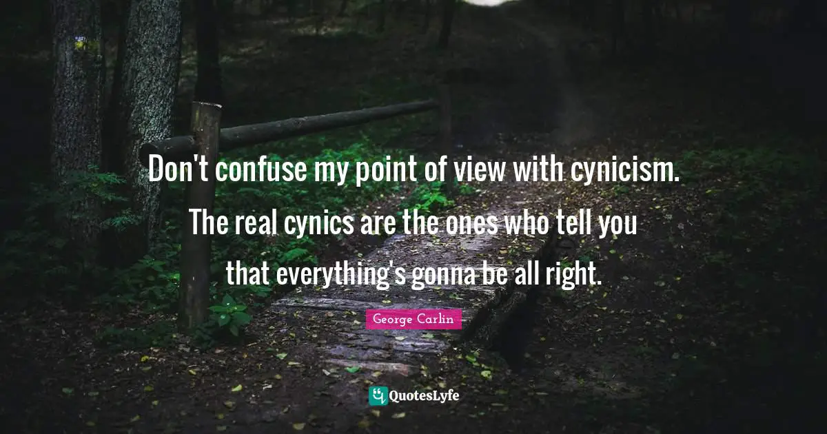 Don't confuse my point of view with cynicism. The real cynics are the ones who tell you that everything's gonna be all right.