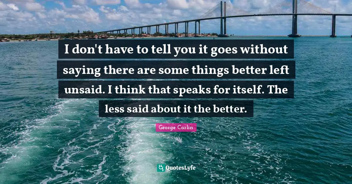I don't have to tell you it goes without saying there are some things better left unsaid. I think that speaks for itself. The less said about it the better.