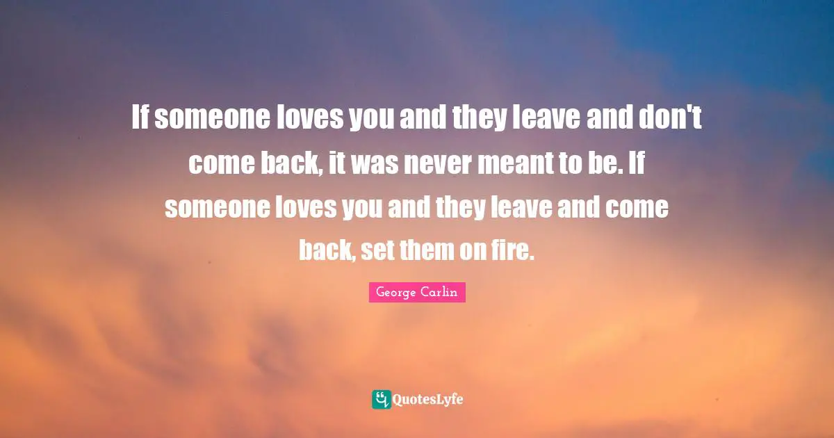 If someone loves you and they leave and don't come back, it was never meant to be. If someone loves you and they leave and come back, set them on fire.
