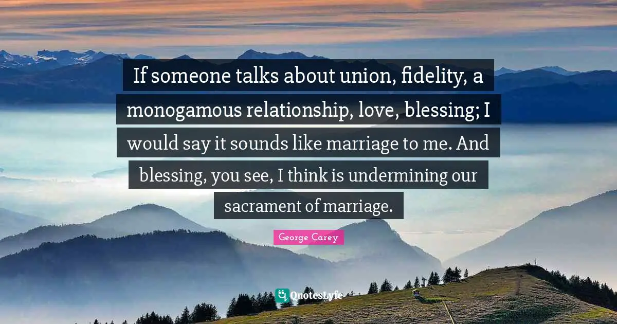 If someone talks about union, fidelity, a monogamous relationship, love, blessing; I would say it sounds like marriage to me. And blessing, you see, I think is undermining our sacrament of marriage.