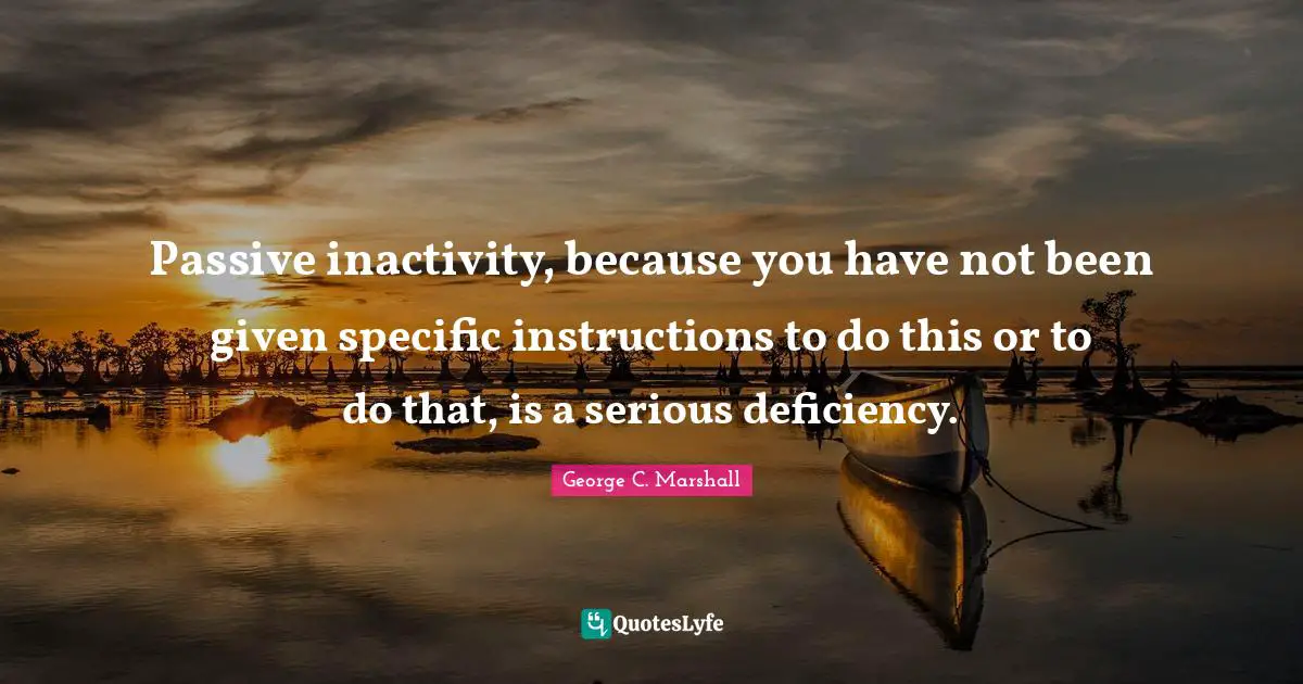 Serious Quotes: "Passive inactivity, because you have not been given specific instructions to do this or to do that, is a serious deficiency."