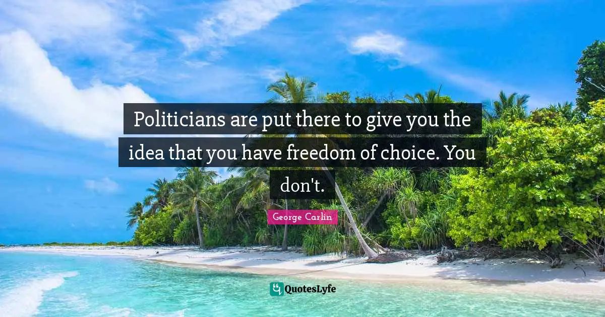 Politicians are put there to give you the idea that you have freedom of choice. You don't.