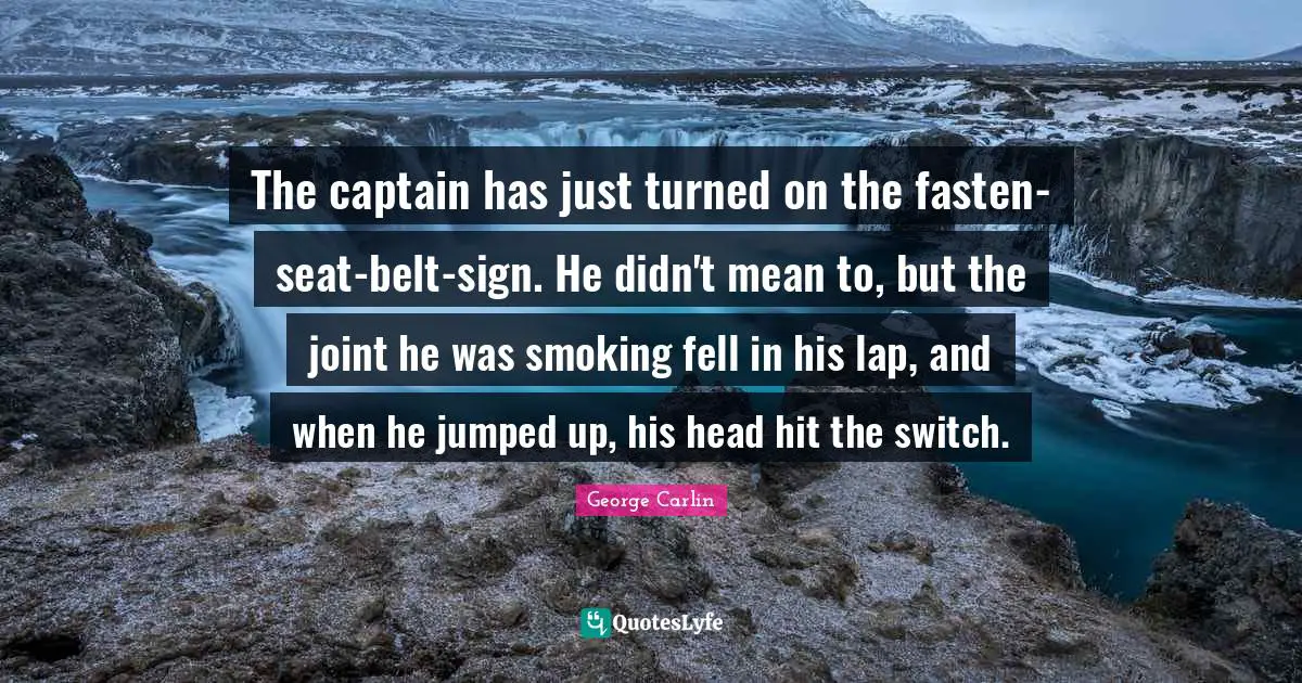 The captain has just turned on the fasten-seat-belt-sign. He didn't mean to, but the joint he was smoking fell in his lap, and when he jumped up, his head hit the switch.