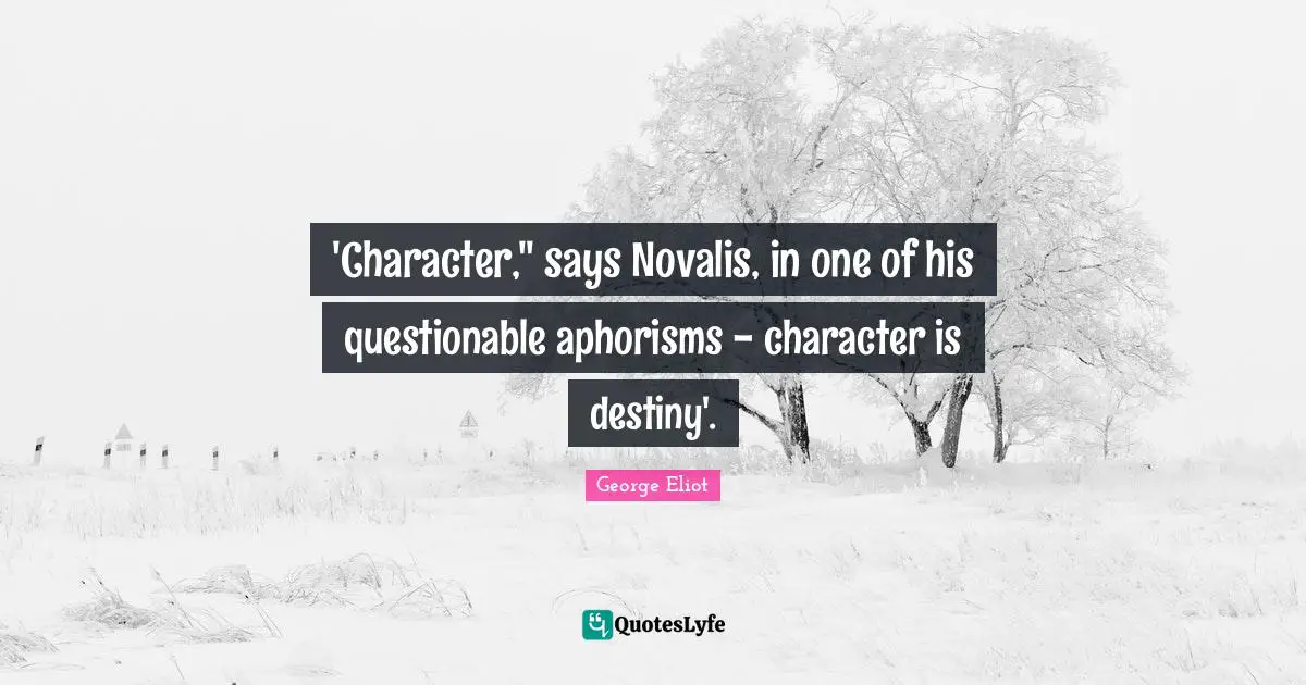 Questionable Quotes: "'Character," says Novalis, in one of his questionable aphorisms - character is destiny'."