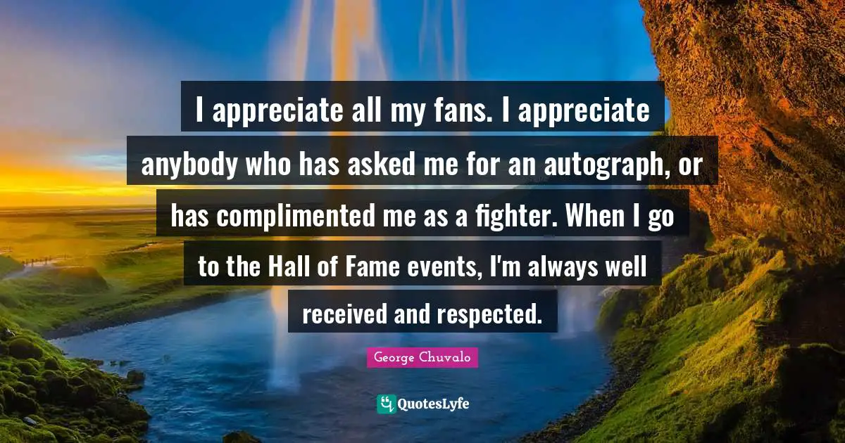 I appreciate all my fans. I appreciate anybody who has asked me for an autograph, or has complimented me as a fighter. When I go to the Hall of Fame events, I'm always well received and respected.