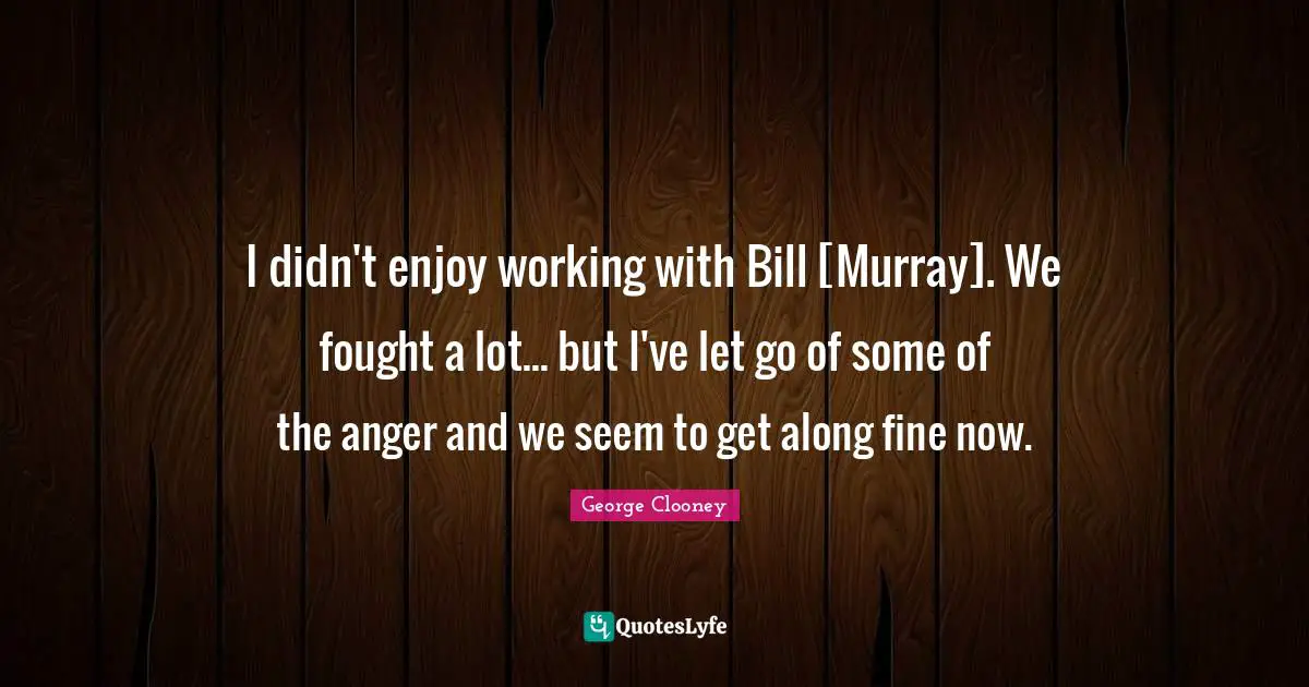 I didn't enjoy working with Bill [Murray]. We fought a lot... but I've let go of some of the anger and we seem to get along fine now.