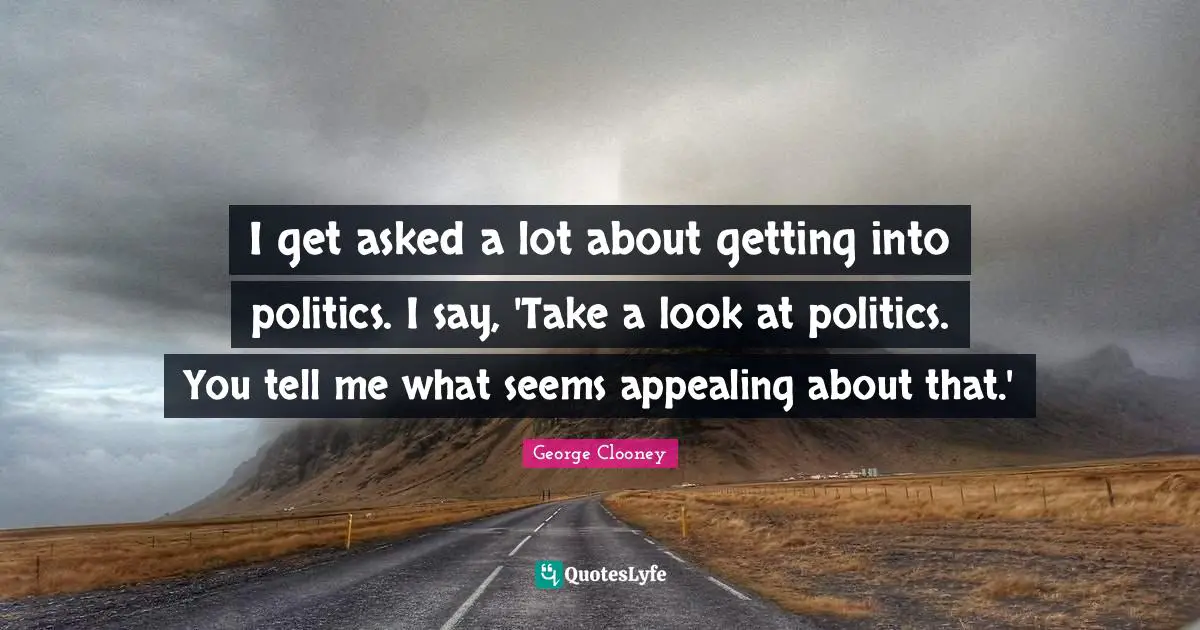 I get asked a lot about getting into politics. I say, 'Take a look at politics. You tell me what seems appealing about that.'