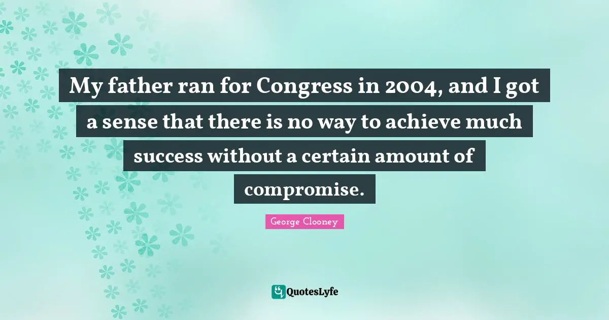 My father ran for Congress in 2004, and I got a sense that there is no way to achieve much success without a certain amount of compromise.