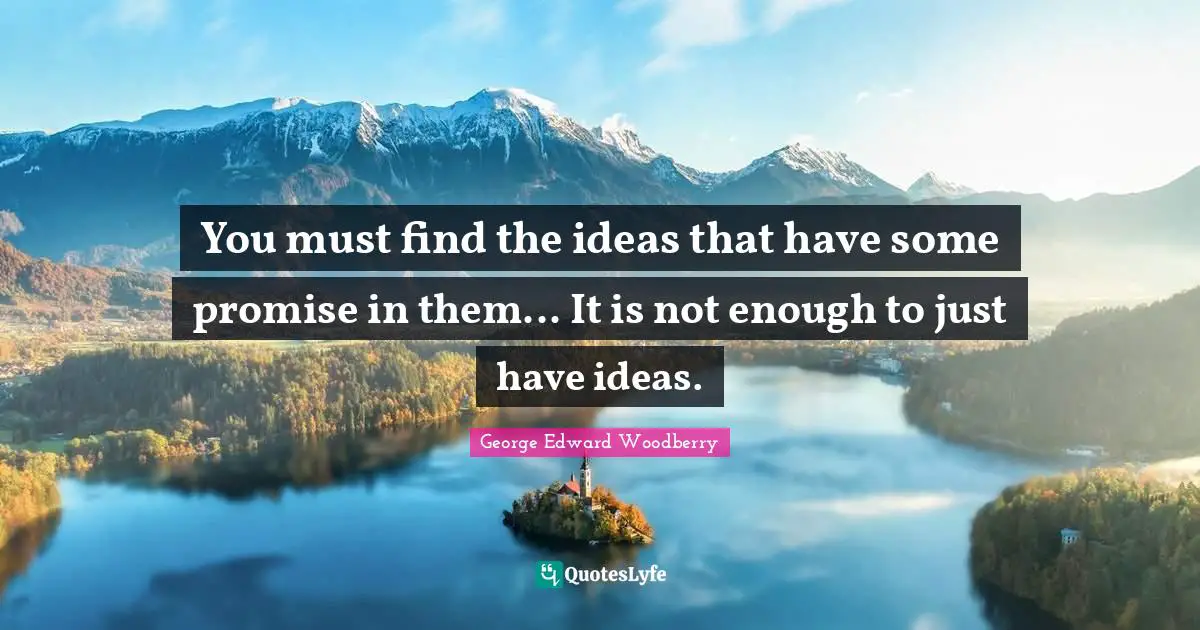 You must find the ideas that have some promise in them... It is not enough to just have ideas.