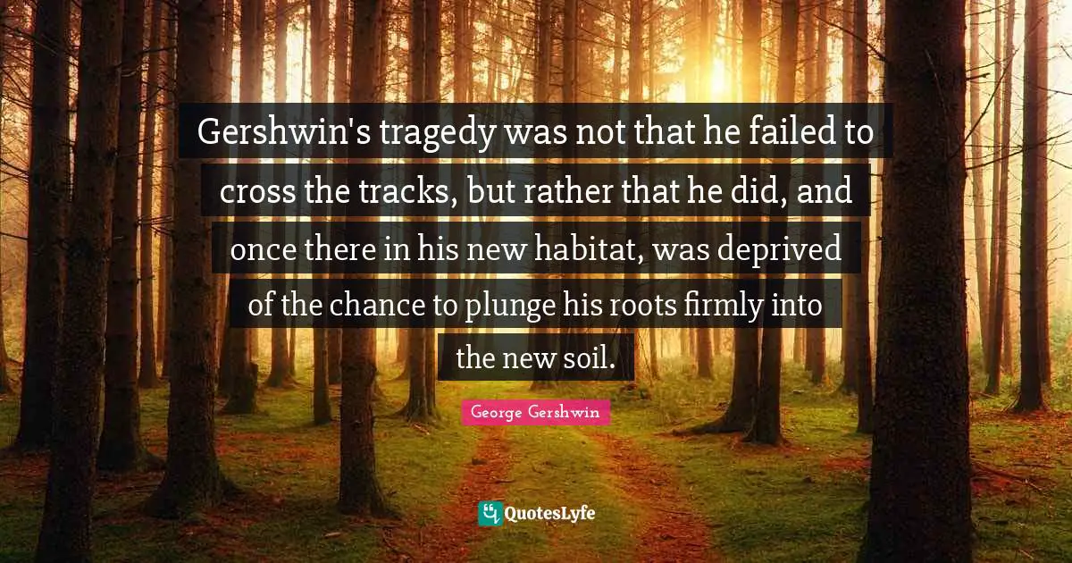 George Gershwin Quotes: "Gershwin's tragedy was not that he failed to cross the tracks, but rather that he did, and once there in his new habitat, was deprived of the chance to plunge his roots firmly into the new soil."