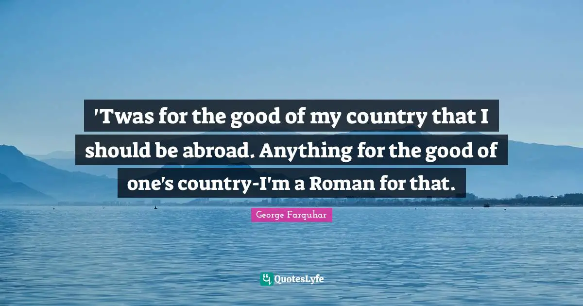 'Twas for the good of my country that I should be abroad. Anything for the good of one's country-I'm a Roman for that.