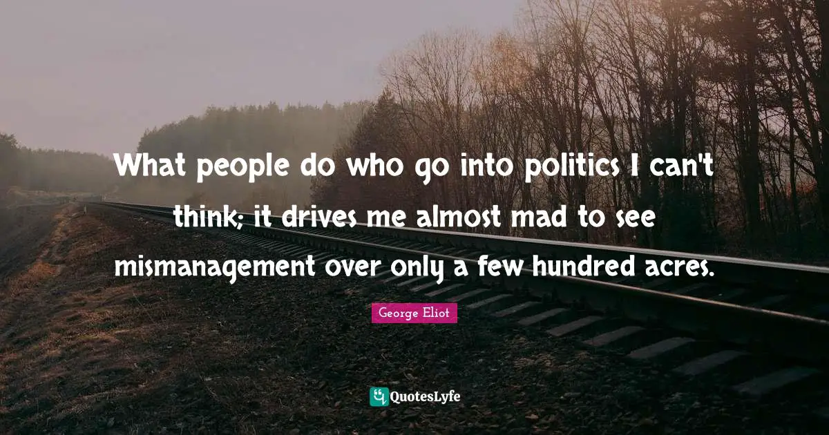What people do who go into politics I can't think; it drives me almost mad to see mismanagement over only a few hundred acres.