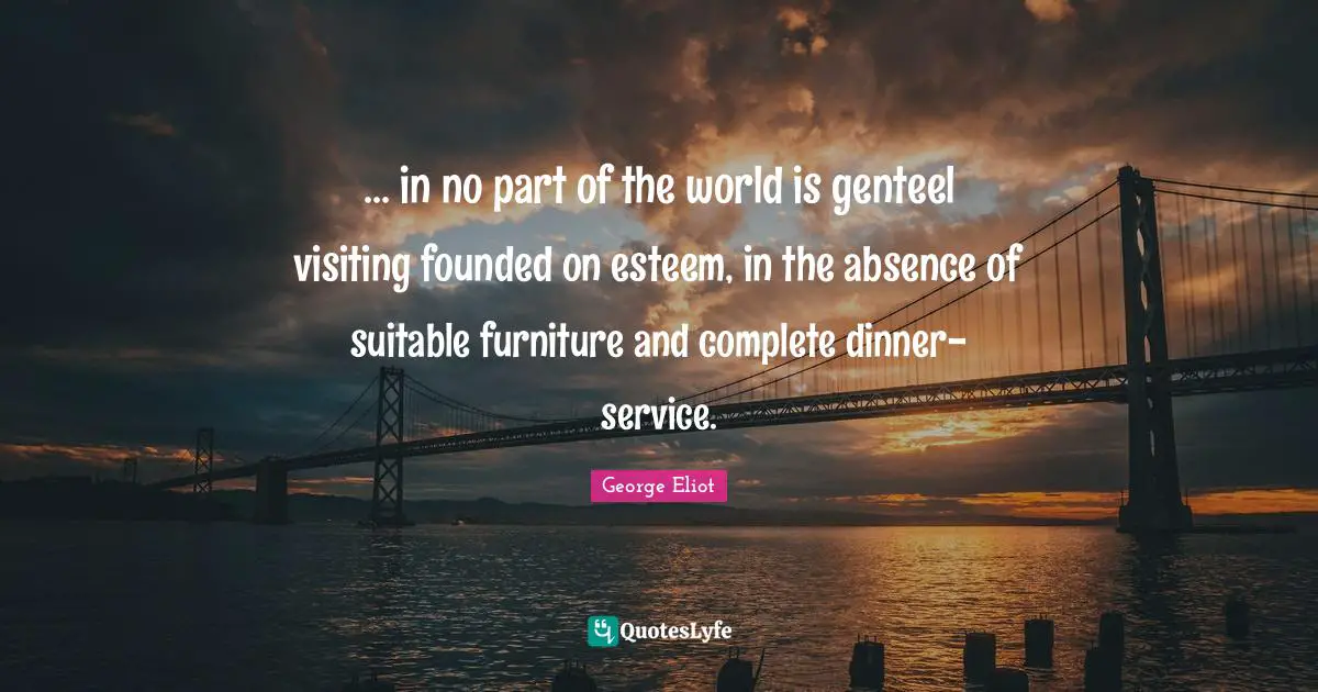 ... in no part of the world is genteel visiting founded on esteem, in the absence of suitable furniture and complete dinner-service.