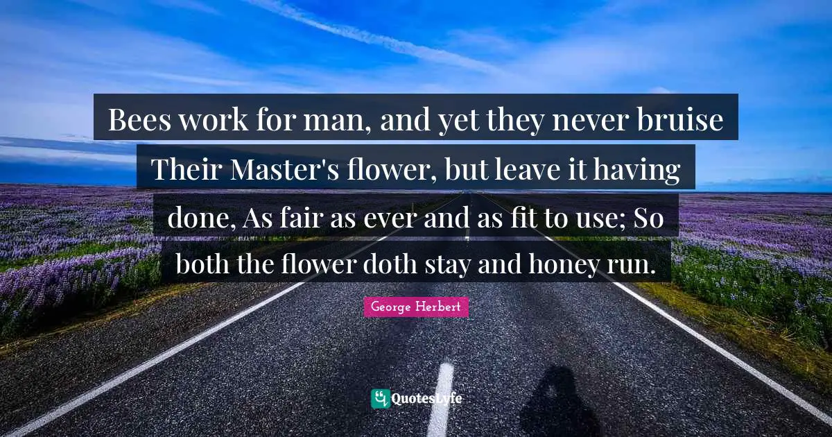 Bees work for man, and yet they never bruise Their Master's flower, but leave it having done, As fair as ever and as fit to use; So both the flower doth stay and honey run.
