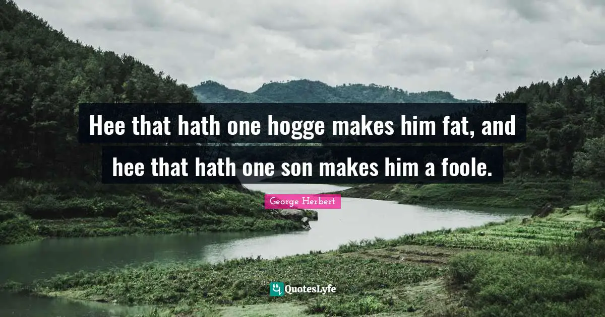 Hee that hath one hogge makes him fat, and hee that hath one son makes him a foole.
