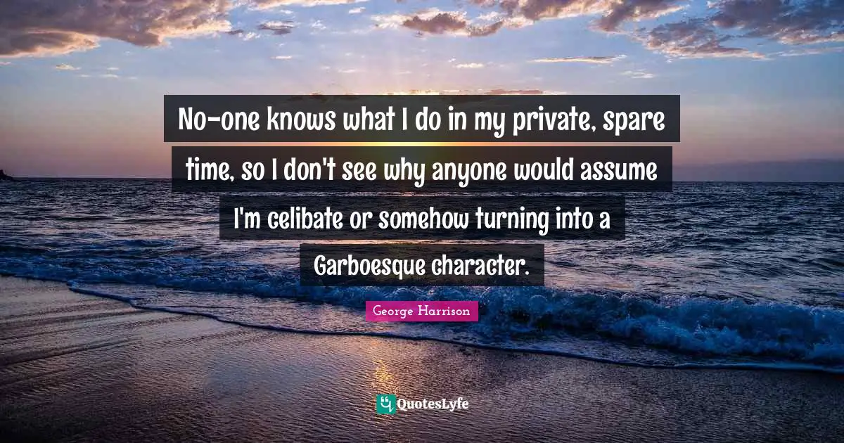 No-one knows what I do in my private, spare time, so I don't see why anyone would assume I'm celibate or somehow turning into a Garboesque character.