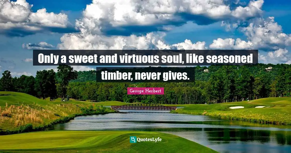 Only a sweet and virtuous soul, like seasoned timber, never gives.