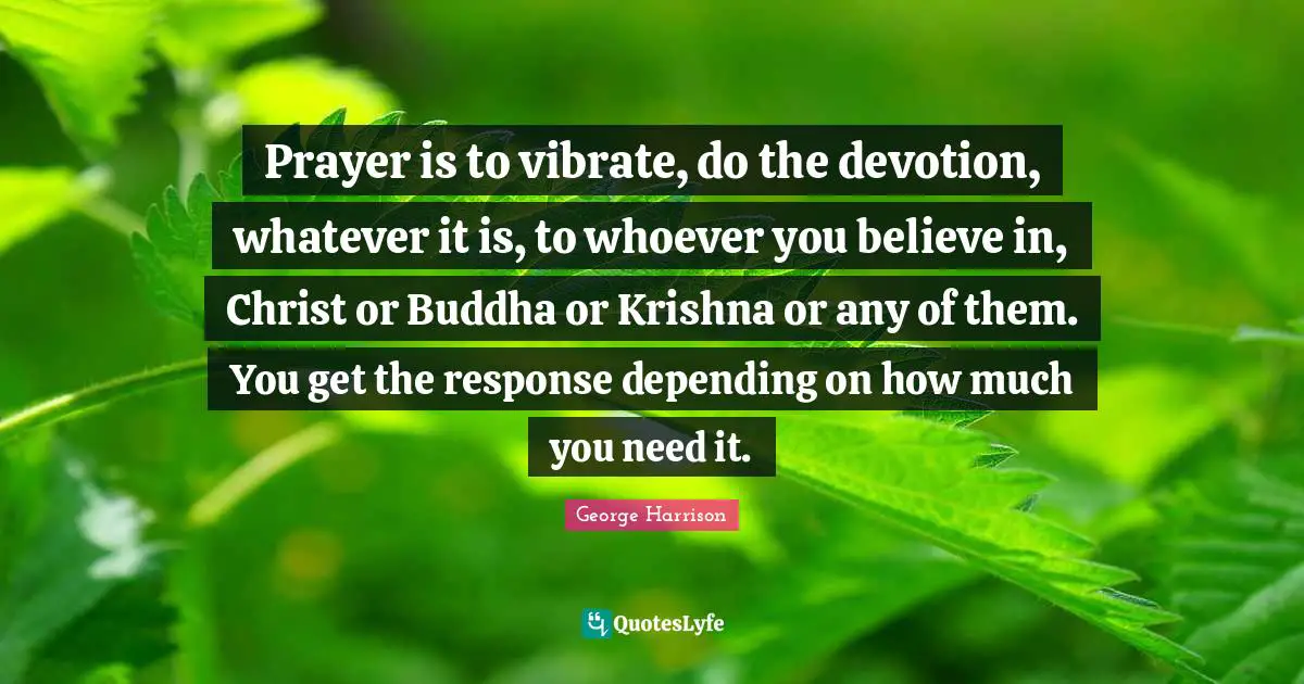 Vibrate Quotes: "Prayer is to vibrate, do the devotion, whatever it is, to whoever you believe in, Christ or Buddha or Krishna or any of them. You get the response depending on how much you need it."