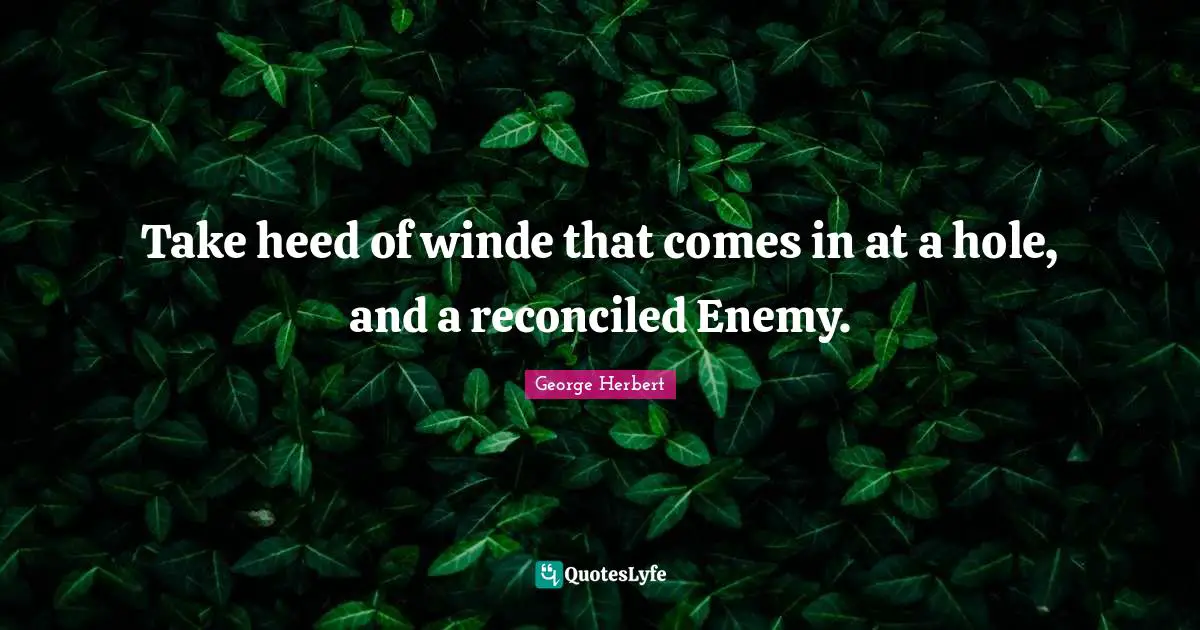 Take heed of winde that comes in at a hole, and a reconciled Enemy.