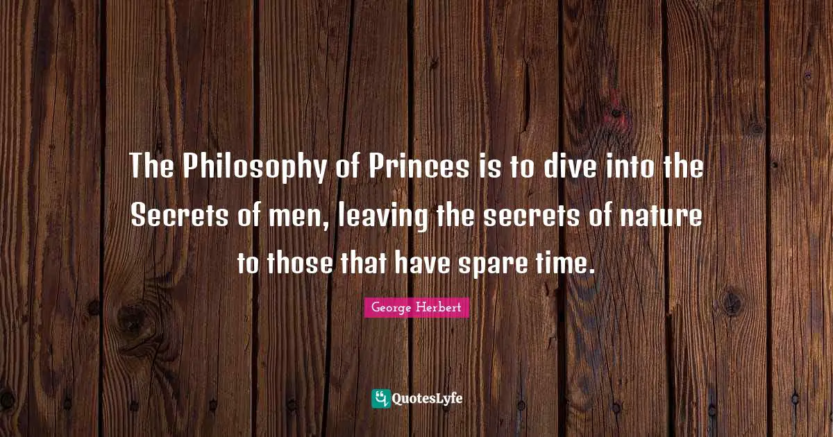 The Philosophy of Princes is to dive into the Secrets of men, leaving the secrets of nature to those that have spare time.