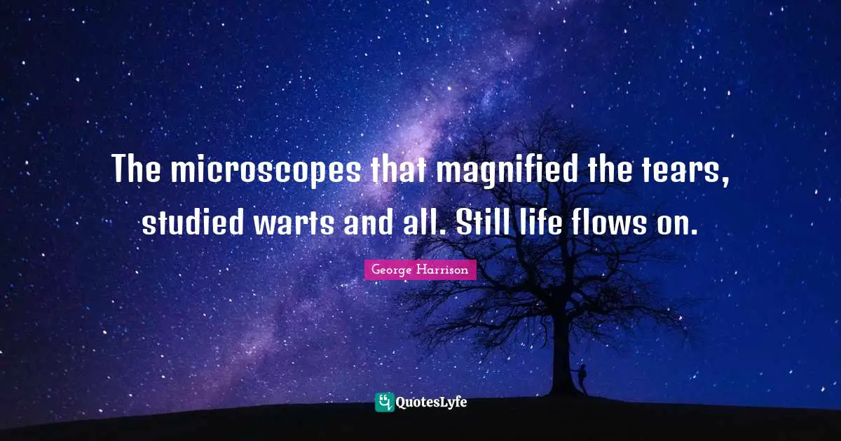 The microscopes that magnified the tears, studied warts and all. Still life flows on.