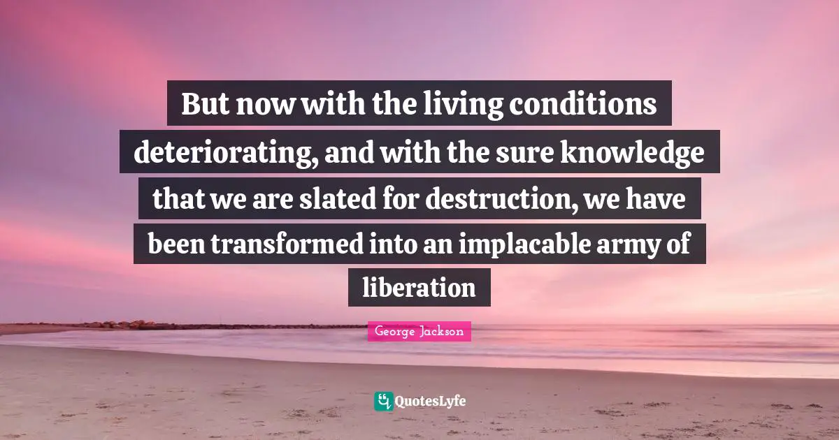 But now with the living conditions deteriorating, and with the sure knowledge that we are slated for destruction, we have been transformed into an implacable army of liberation