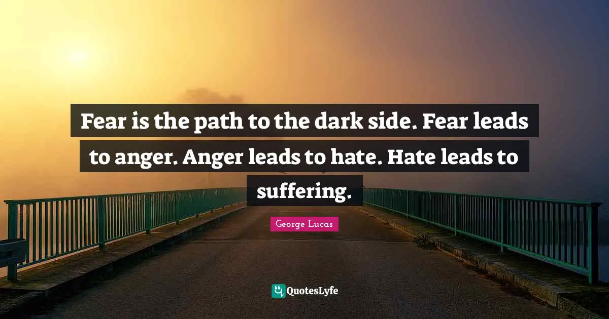 Fear is the path to the dark side. Fear leads to anger. Anger leads to hate. Hate leads to suffering.